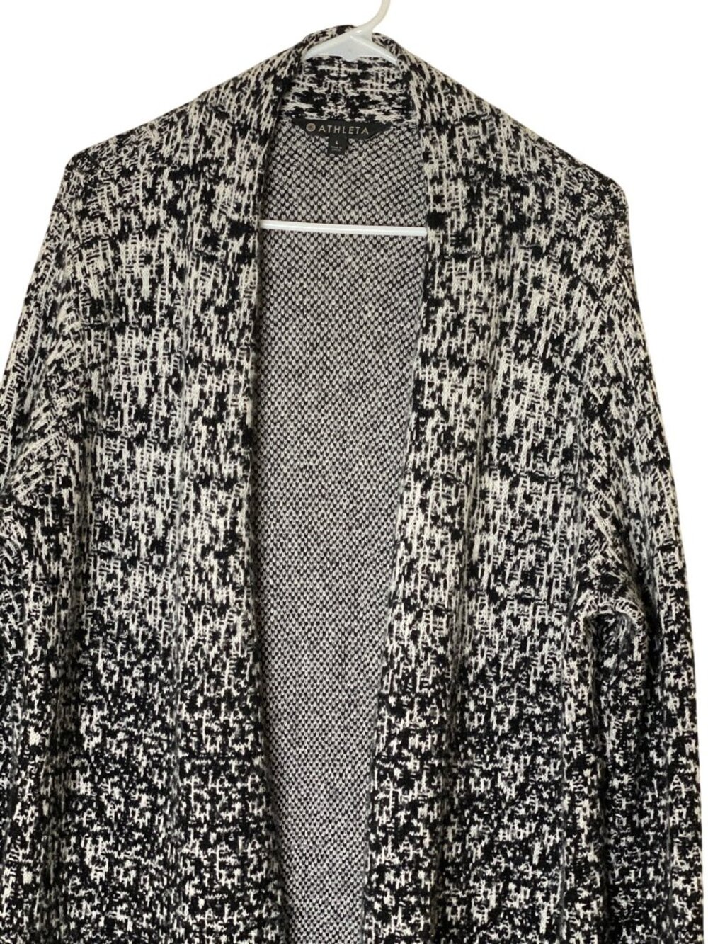 Athleta Women's Large Wool Cashmere Long Open Cardigan Sweater Black White - Picture 5 of 9